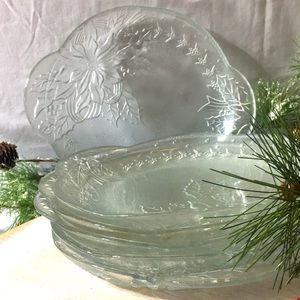 Vintage Indonesia crystal pressed glass Christmas dessert saucers- 6.